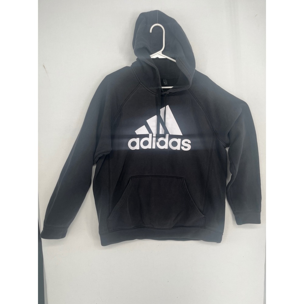 Adidas Hoodie Mens Large Black White Big Logo Fleece Pullover Sweatshirt L